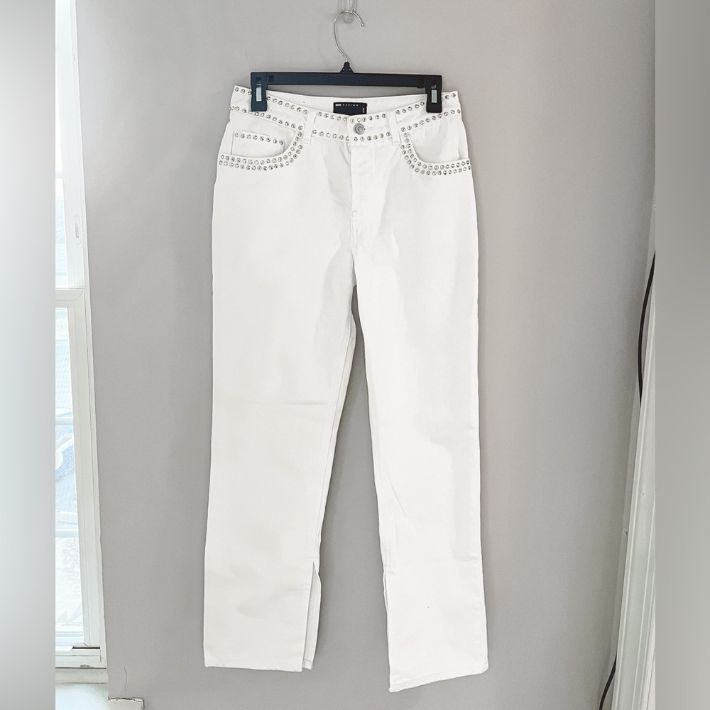 ASOS Design White Split Side Hem Jewel Waist White Pants